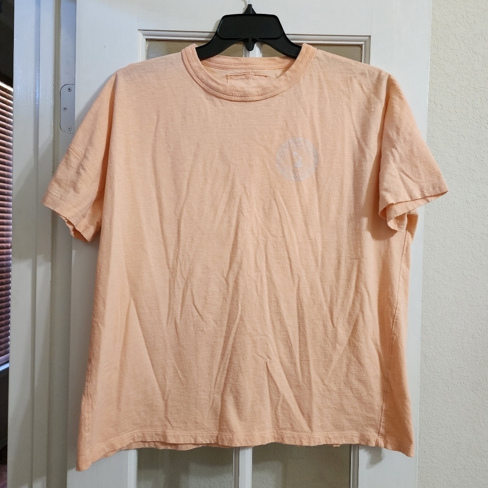 Aerie Peach Sailboat Graphic Tee Distressed Hem Relaxed Fit M